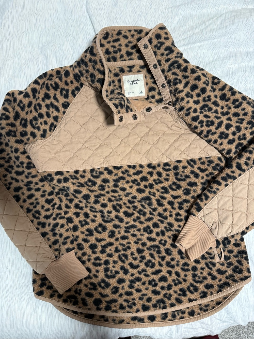 Abercrombie & Fitch Quilted Jacket with Leopard Fleece Lining - Tan/Black